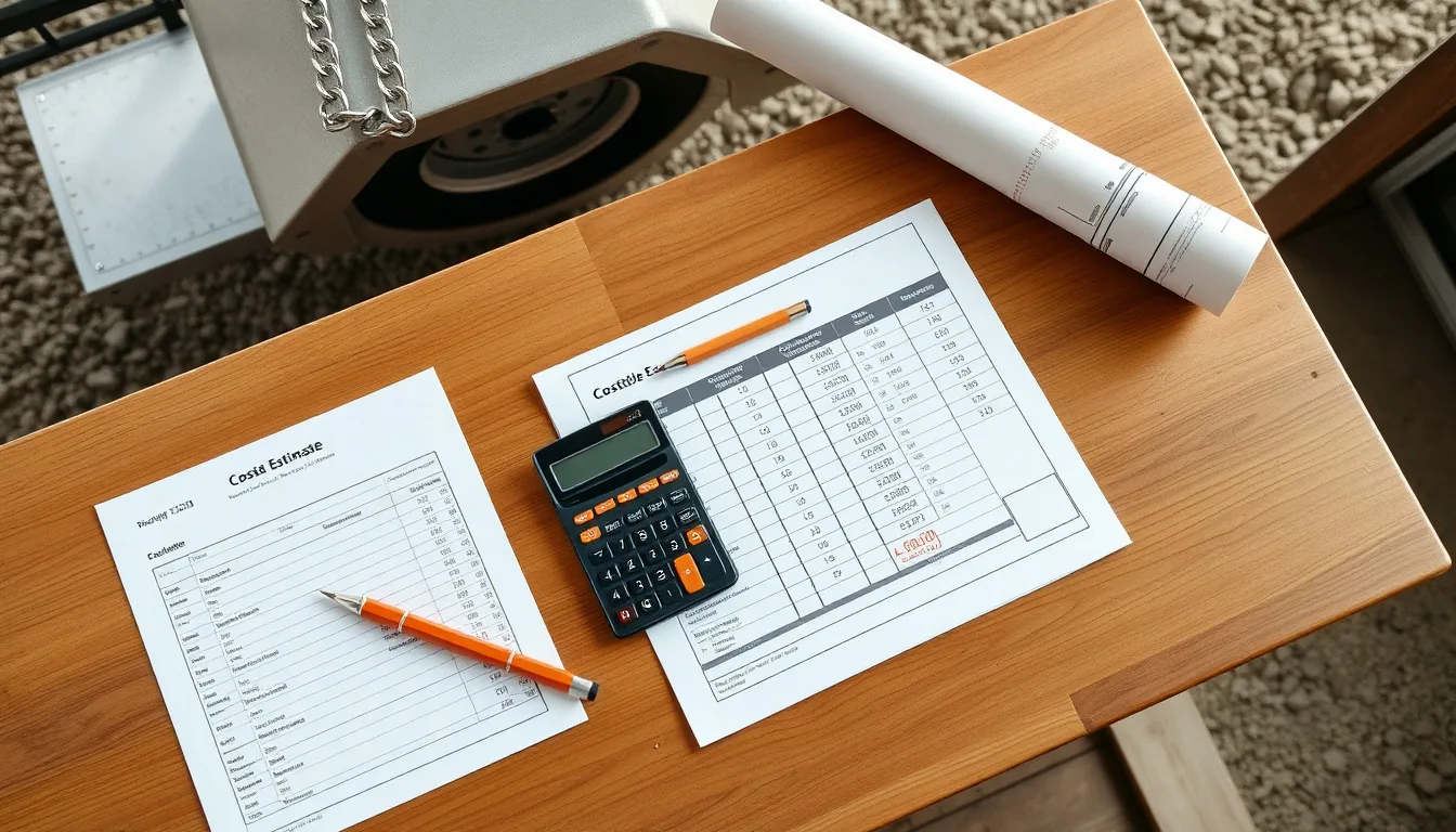Construction cost estimate worksheet on a jobsite table